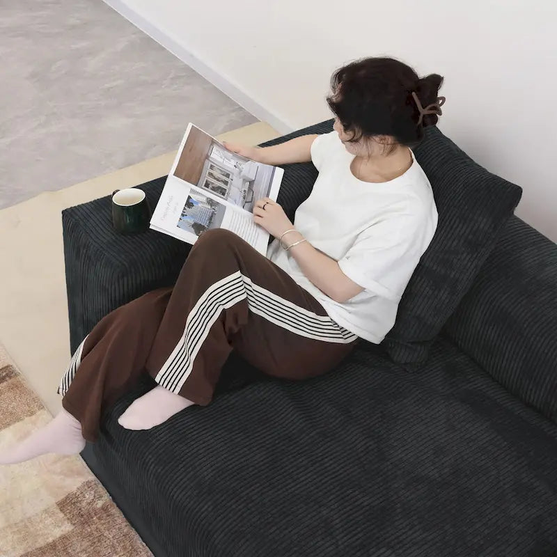 142 L-shape Oversized Corduroy Sectional Sofa Classic Deep Couch with Ottoman
