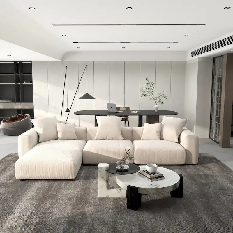 142 L-shape Oversized Corduroy Sectional Sofa Classic Deep Couch with Ottoman
