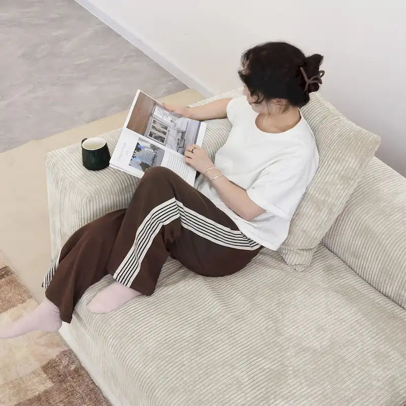 142 L-shape Oversized Corduroy Sectional Sofa Classic Deep Couch with Ottoman