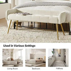 Luis Modern Upholstered Low Back Bench with Sturdy Golden Metal Tapered Leg by HULALA HOME
