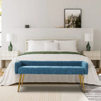 Luis Modern Upholstered Low Back Bench with Sturdy Golden Metal Tapered Leg by HULALA HOME