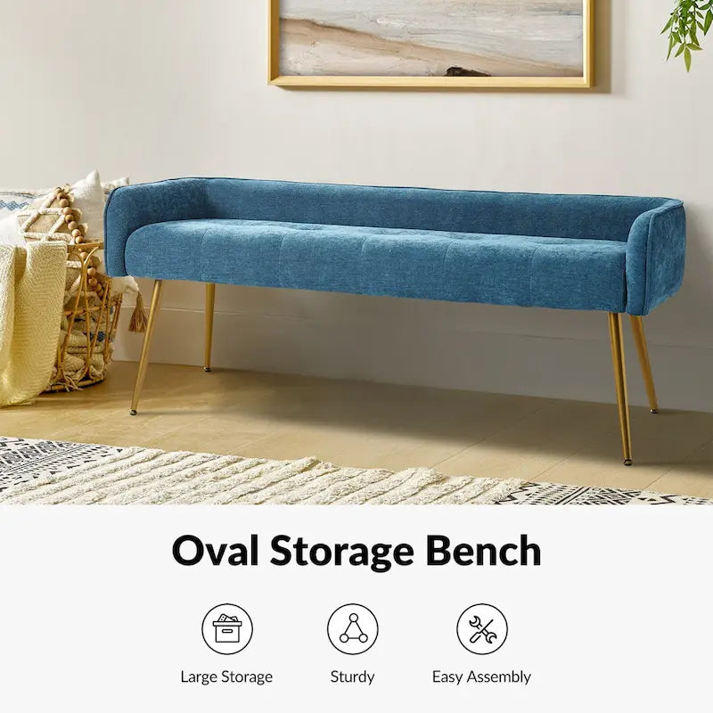 Luis Modern Upholstered Low Back Bench with Sturdy Golden Metal Tapered Leg by HULALA HOME