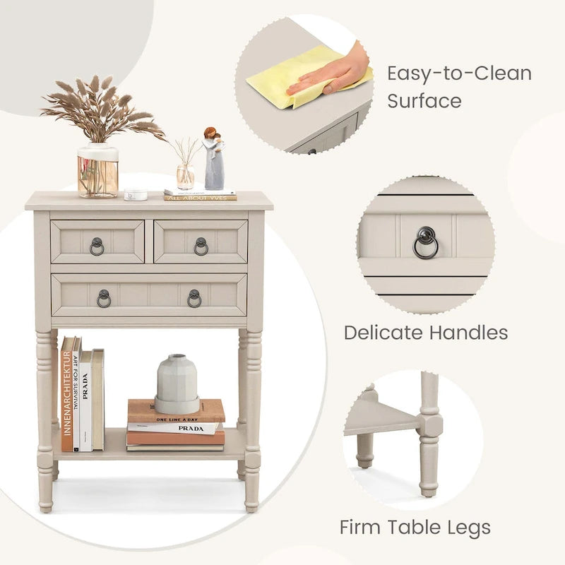 Console Entryway Table with 3 Drawers Open Shelf Beige/Dark Grey