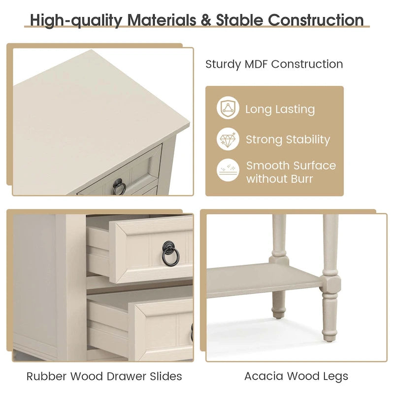Console Entryway Table with 3 Drawers Open Shelf Beige/Dark Grey