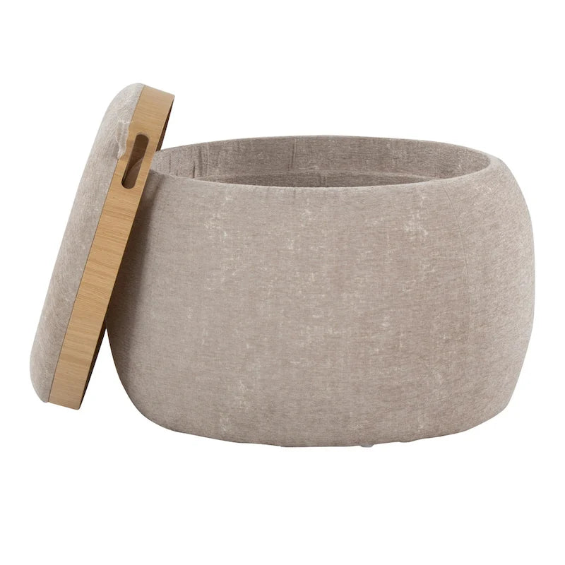 Carson Carrington Astrid Pouf with Natural Wood Tray Top