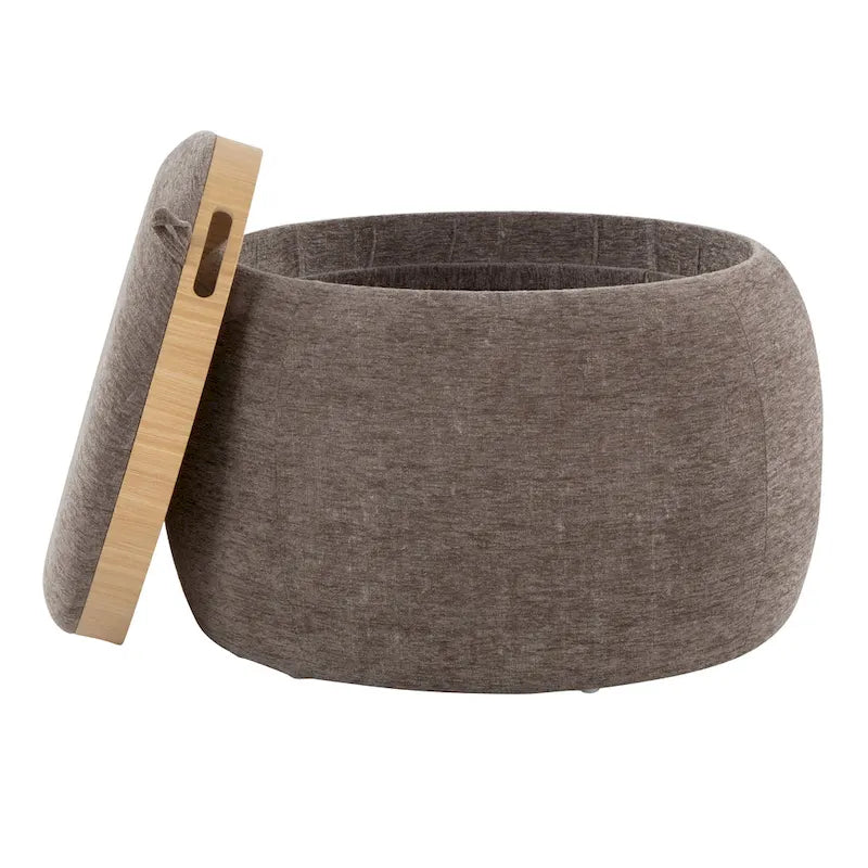 Carson Carrington Astrid Pouf with Natural Wood Tray Top