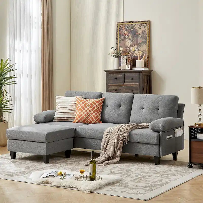 86.22 Wide Sectional Sofa with Ottoman & Side Storage Bags