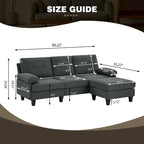 86.22 Wide Sectional Sofa with Ottoman & Side Storage Bags