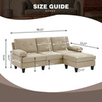 86.22 Wide Sectional Sofa with Ottoman & Side Storage Bags