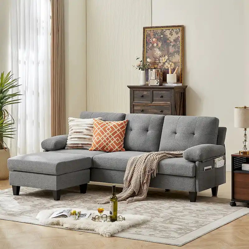 86.22 Wide Sectional Sofa with Ottoman & Side Storage Bags