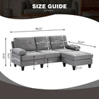 86.22 Wide Sectional Sofa with Ottoman & Side Storage Bags