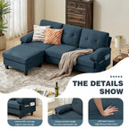 86.22 Wide Sectional Sofa with Ottoman & Side Storage Bags