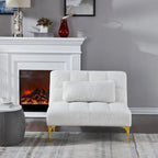 Convertible Futon Teddy Fabric Sofa Bed With Gold Metal Legs
