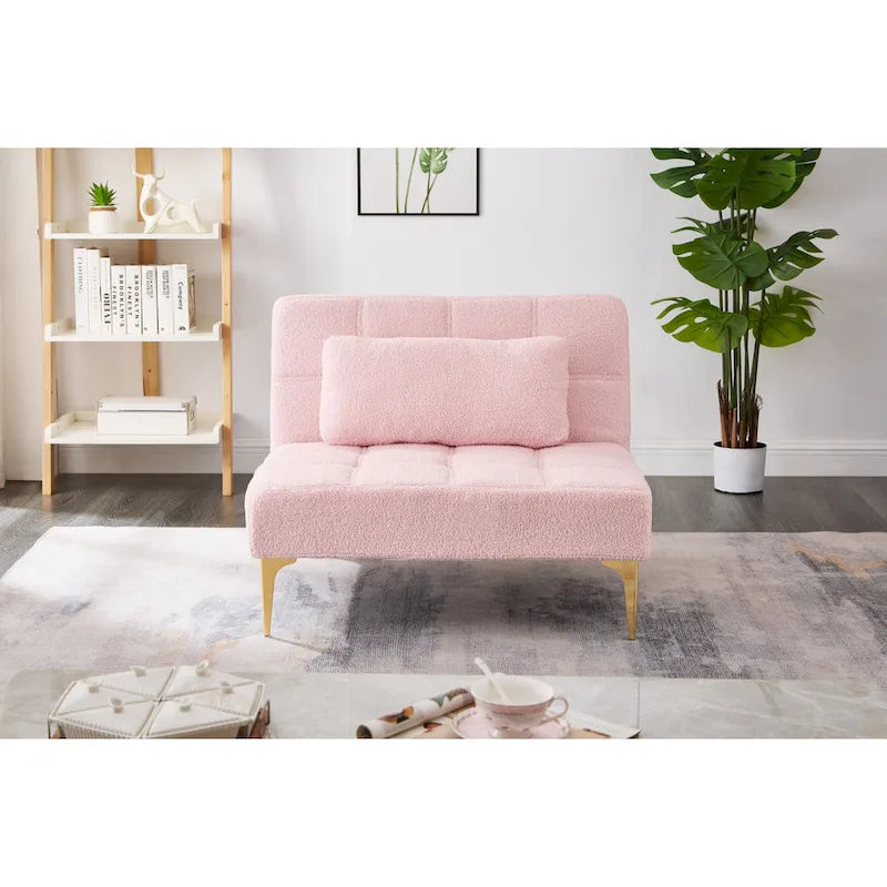 Convertible Futon Teddy Fabric Sofa Bed With Gold Metal Legs