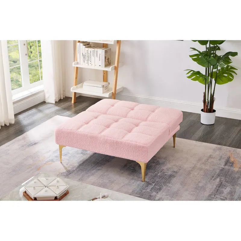 Convertible Futon Teddy Fabric Sofa Bed With Gold Metal Legs