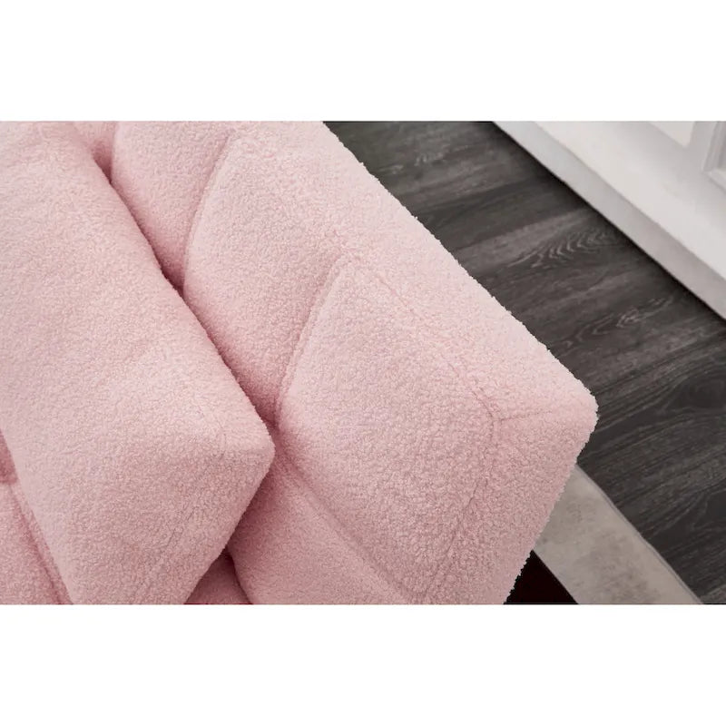Convertible Futon Teddy Fabric Sofa Bed With Gold Metal Legs