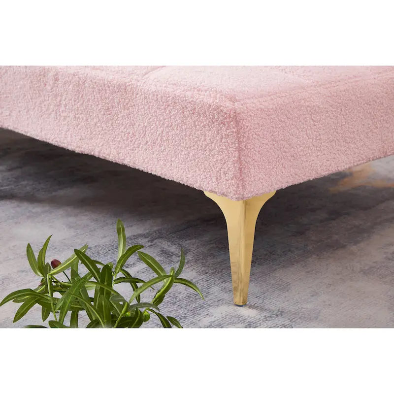 Convertible Futon Teddy Fabric Sofa Bed With Gold Metal Legs