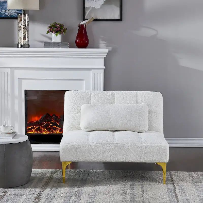 Convertible Futon Teddy Fabric Sofa Bed With Gold Metal Legs