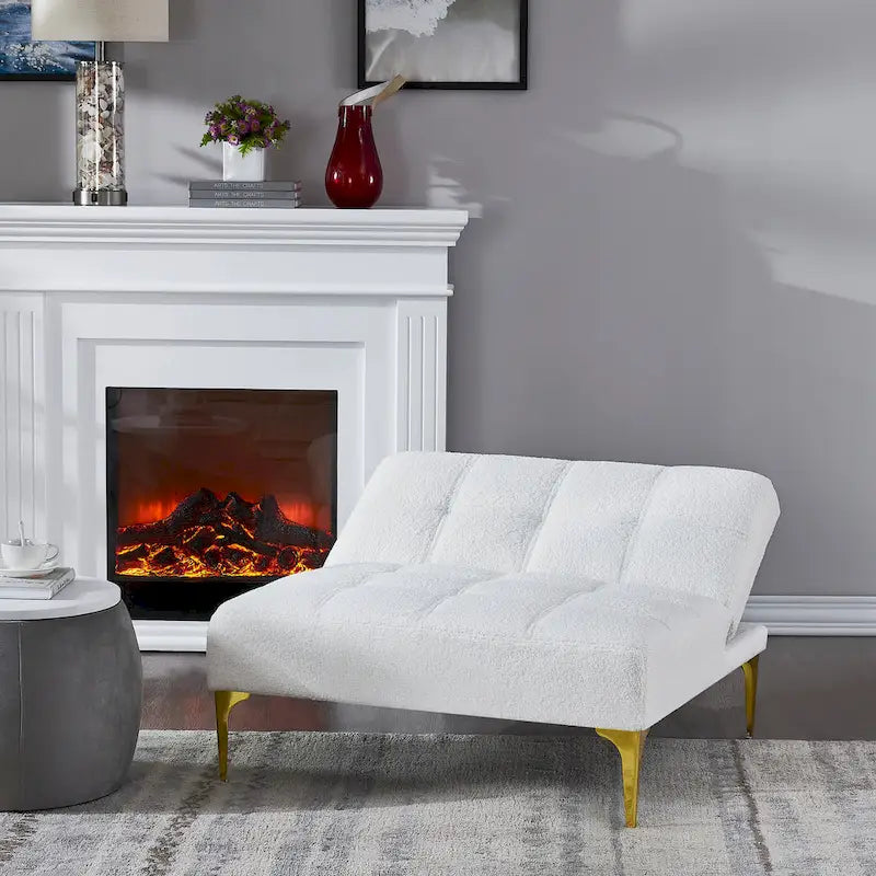 Convertible Futon Teddy Fabric Sofa Bed With Gold Metal Legs