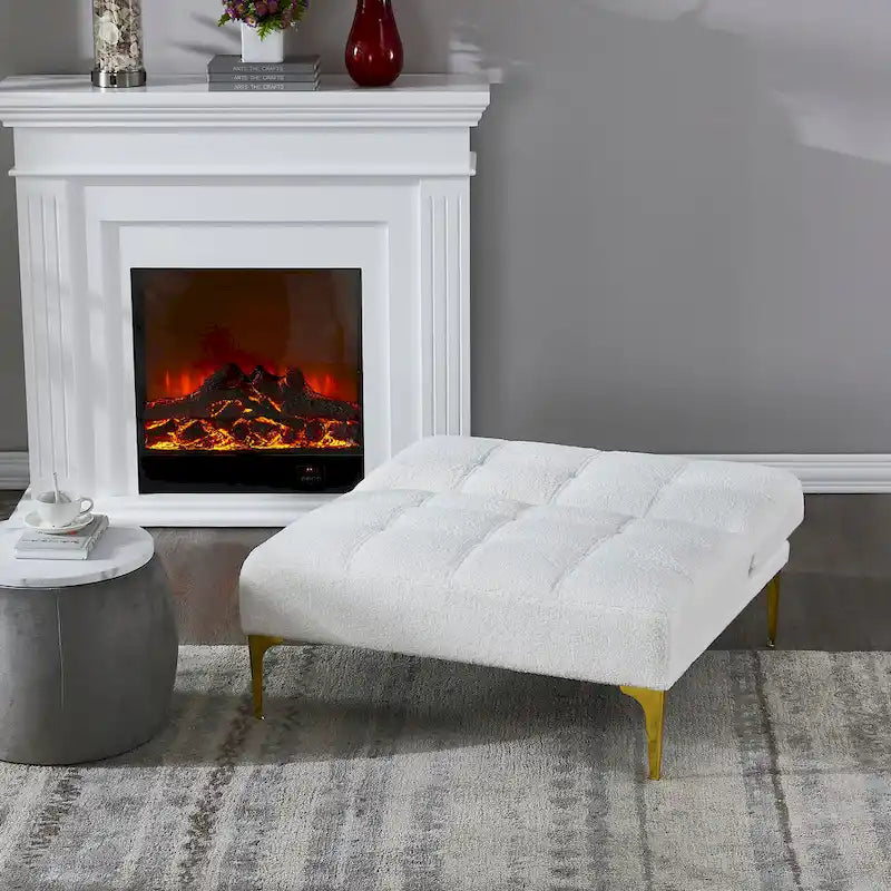 Convertible Futon Teddy Fabric Sofa Bed With Gold Metal Legs