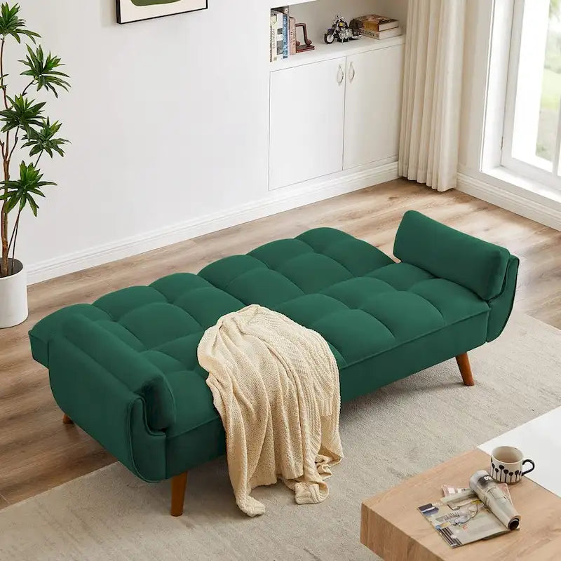 75.39 IN. Futon Sofa Bed, Convertible Upholstered Couch Sleeper with Reclining Sleeper Split Tufted Back