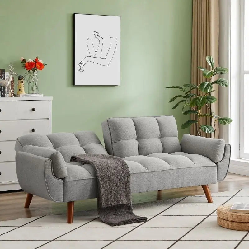 75.39 IN. Futon Sofa Bed, Convertible Upholstered Couch Sleeper with Reclining Sleeper Split Tufted Back