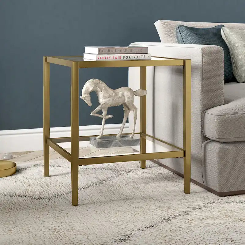 Hera 20 Wide Square Side Table with Clear Shelf