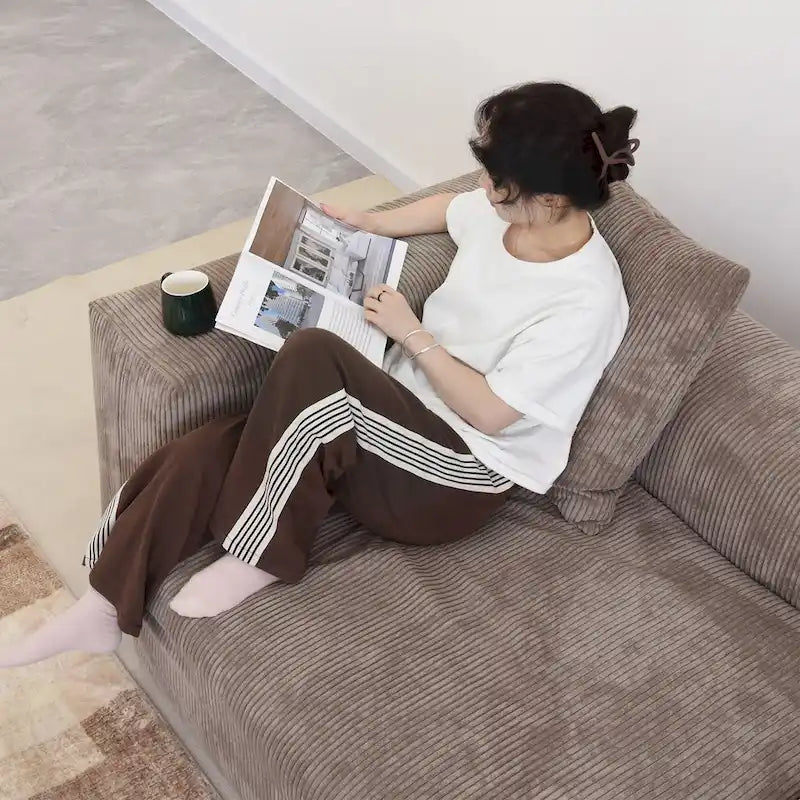 Large Modern Corduroy Fabric 3 Seats Sectional Sofa