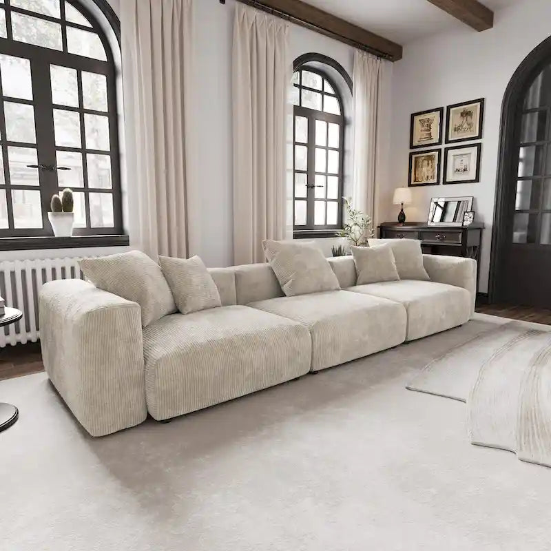 Large Modern Corduroy Fabric 3 Seats Sectional Sofa
