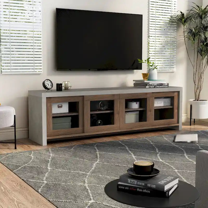 Haylin Contemporary 71-inch Glass Multi-functional Storage TV Console by Furniture of America
