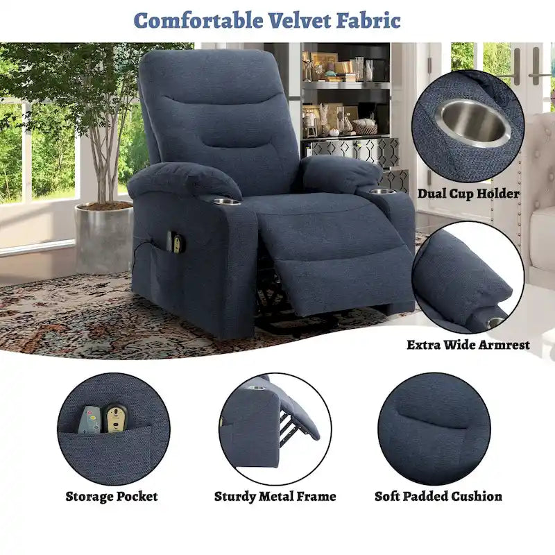 Clihome Soft Upholstered Electric Massage Recliner with Cup Holder