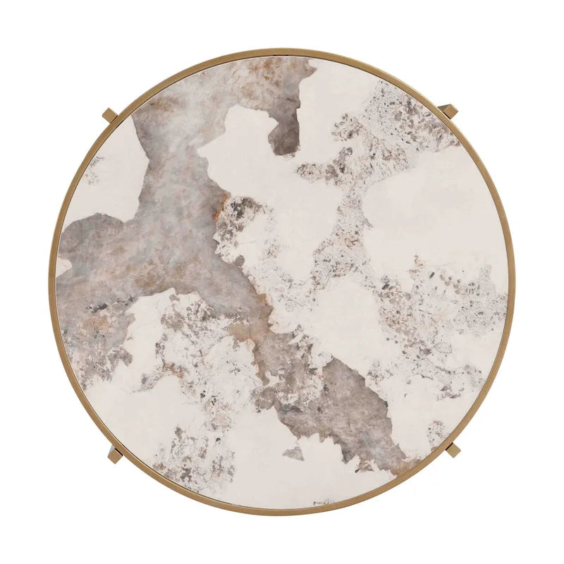 32.48 Modern Round Coffee Table with Sintered Stone Top & Sturdy Metal Frame