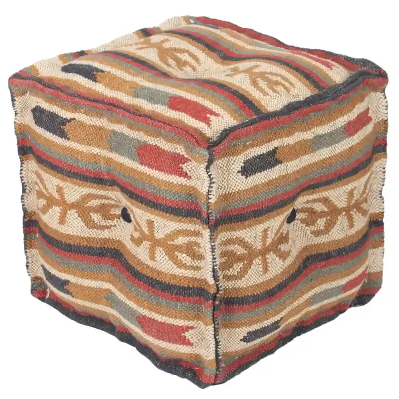 HERAT ORIENTAL Handmade Indo Wool and Jute Kilim Pouf