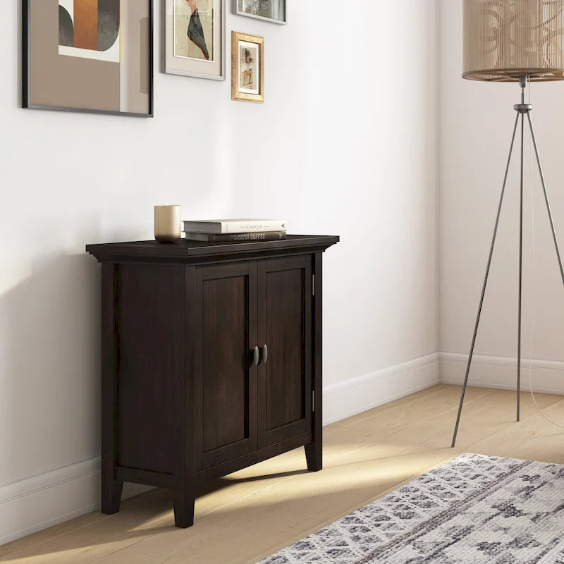 WYNDENHALL Mansfield SOLID WOOD 32 inch Wide Transitional Low Storage Cabinet - 32w x 14d x 31h