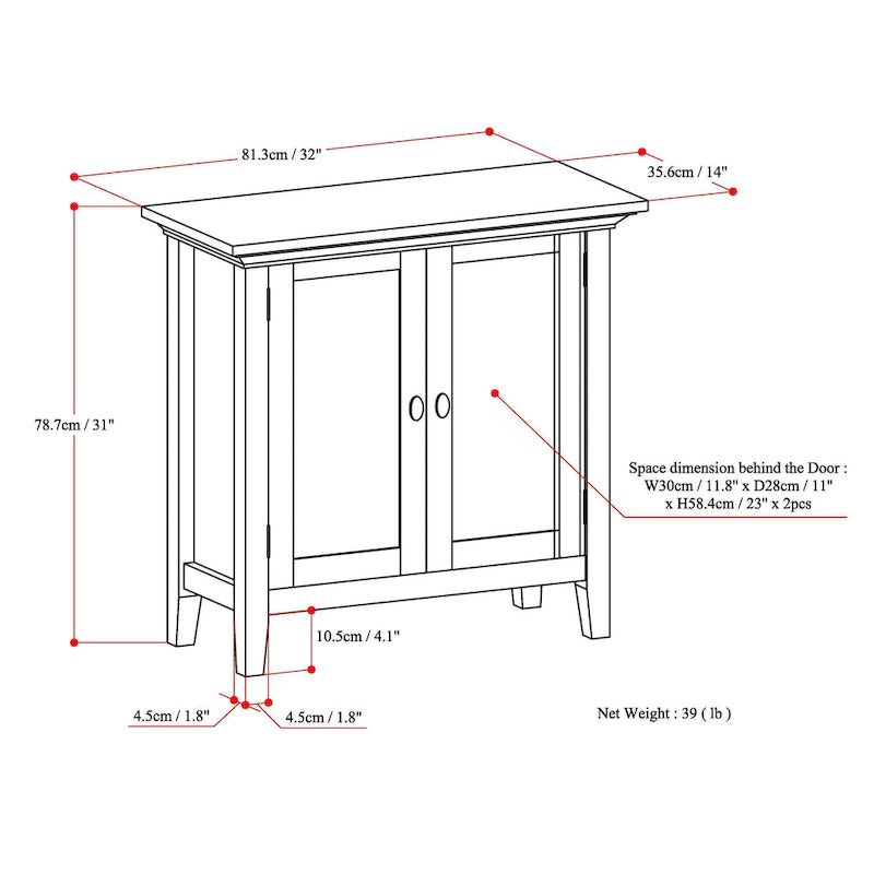 WYNDENHALL Mansfield SOLID WOOD 32 inch Wide Transitional Low Storage Cabinet - 32w x 14d x 31h