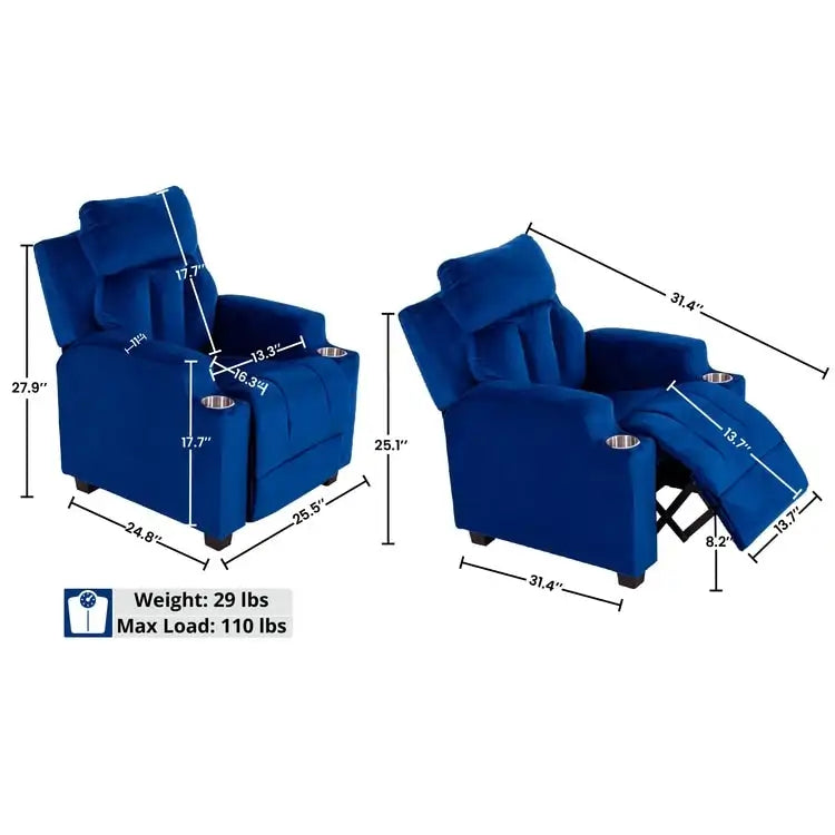 Magic Seats for Superheroes & Princesses, Super Deluxe Kids Recliner with Footrest, Headrest, 2 Cup Holders