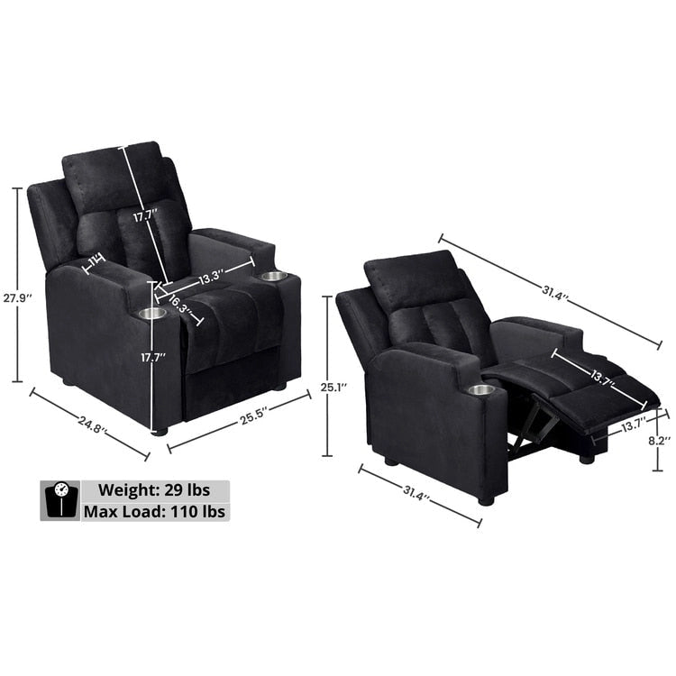 Magic Seats for Superheroes & Princesses, Super Deluxe Kids Recliner with Footrest, Headrest, 2 Cup Holders