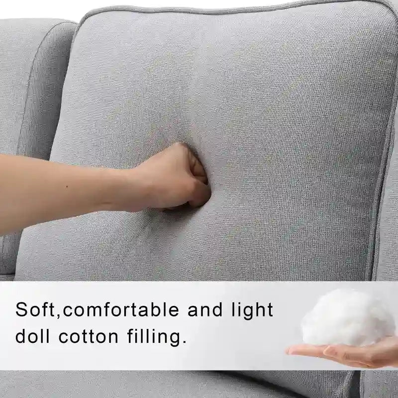 104Upholstered Sofa Couch with Armrest Pockets and 4 Pillows, 4-Seater Modern Linen Fabric Sofa Minimalist Style Couches