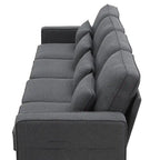 104Upholstered Sofa Couch with Armrest Pockets and 4 Pillows, 4-Seater Modern Linen Fabric Sofa Minimalist Style Couches