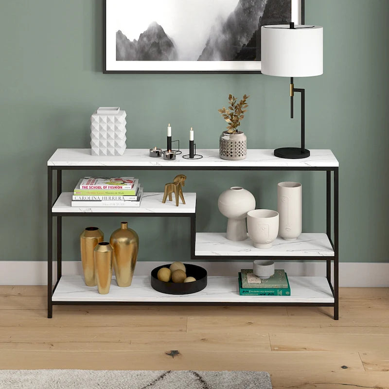 Mathis 55 Wide Rectangular Console Table with Faux Marble Top