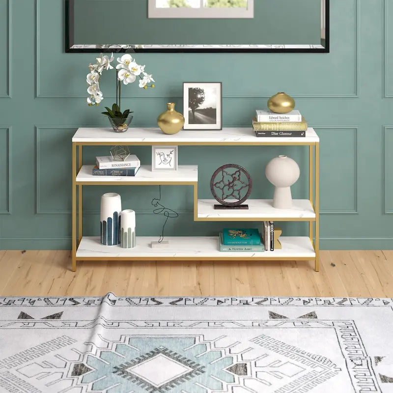Mathis 55 Wide Rectangular Console Table with Faux Marble Top