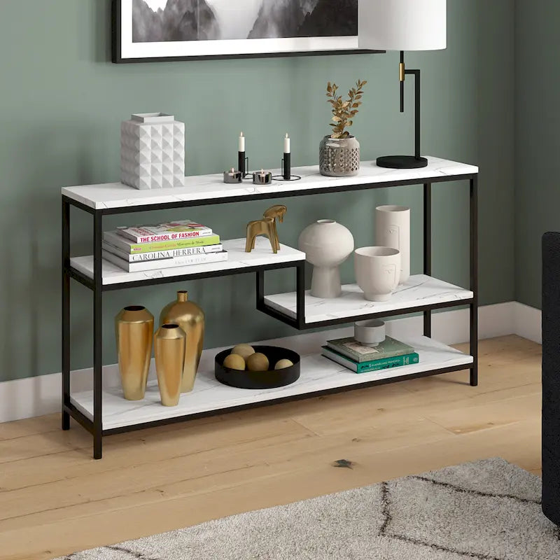 Mathis 55 Wide Rectangular Console Table with Faux Marble Top