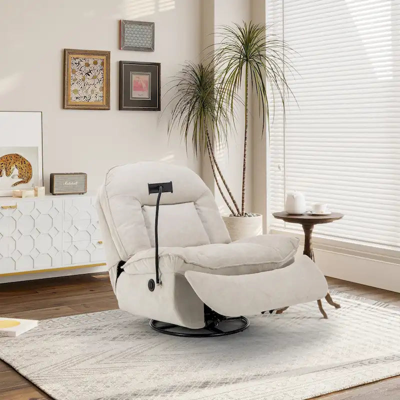 Clihome Adjustable Swivel Chenille Recliner with Phone Holder