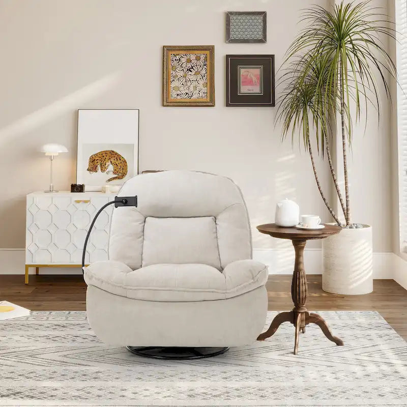 Clihome Adjustable Swivel Chenille Recliner with Phone Holder