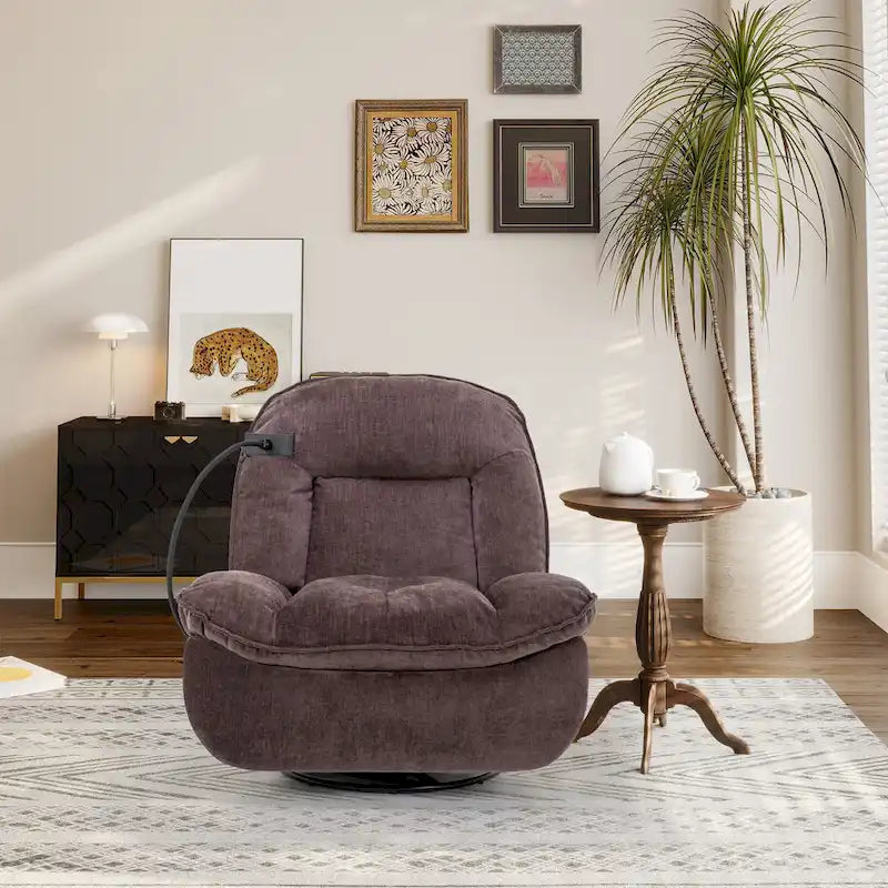 Clihome Adjustable Swivel Chenille Recliner with Phone Holder
