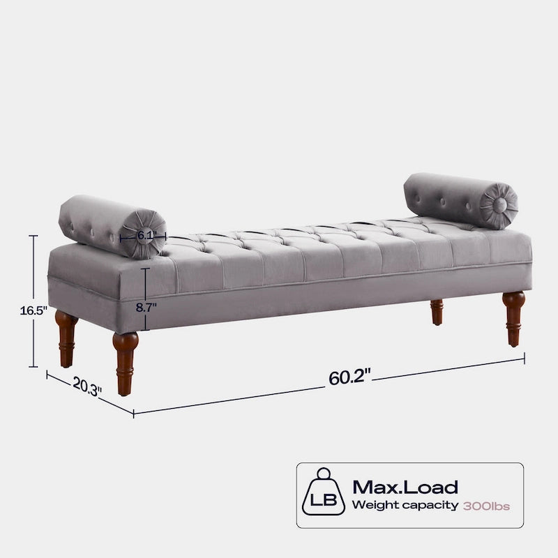 Velvet Bedroom Bench Pink/ Beige/ Blue/ Gray Upholstered Bench with Button-Tufted 60.2.