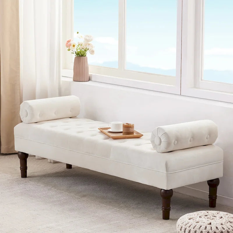 Velvet Bedroom Bench Pink/ Beige/ Blue/ Gray Upholstered Bench with Button-Tufted 60.2.