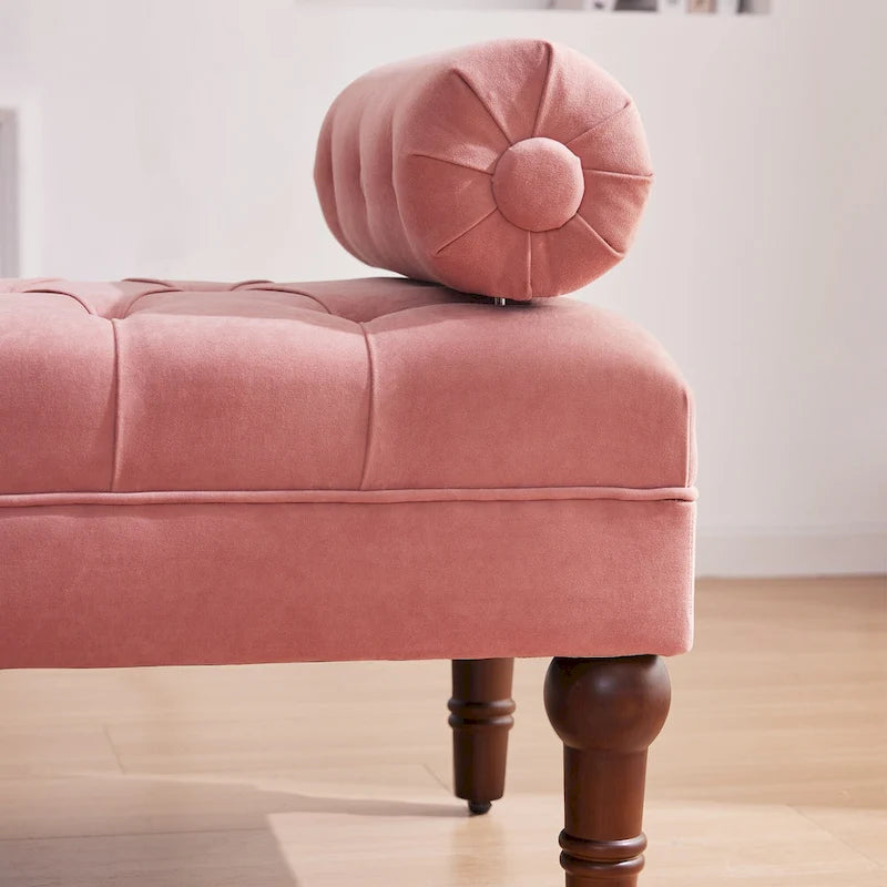 Velvet Bedroom Bench Pink/ Beige/ Blue/ Gray Upholstered Bench with Button-Tufted 60.2.