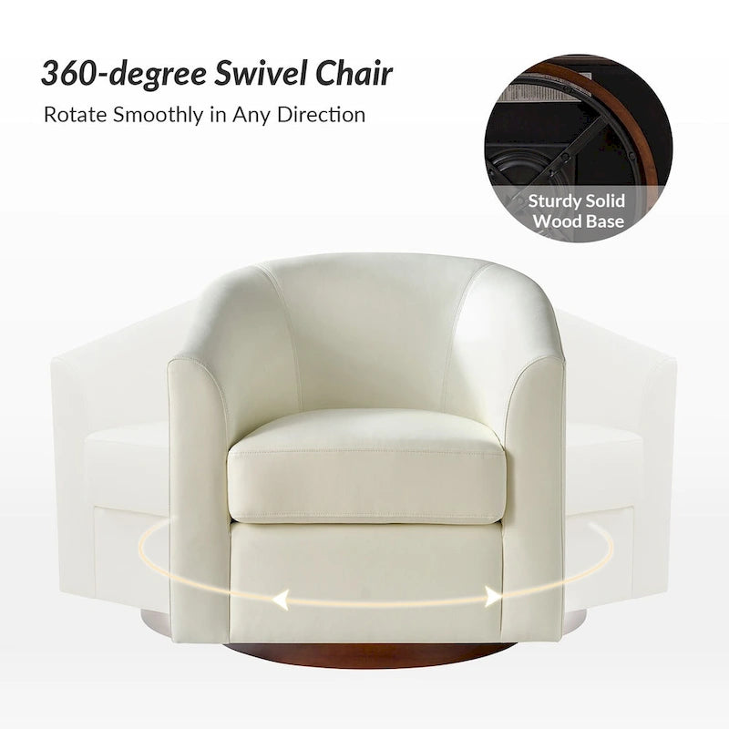 Haley Modern Swivel Barrel Faux Leather Chair with Solid Wood Base by HULALA HOME