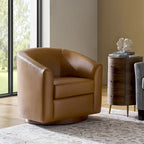 Haley Modern Swivel Barrel Faux Leather Chair with Solid Wood Base by HULALA HOME